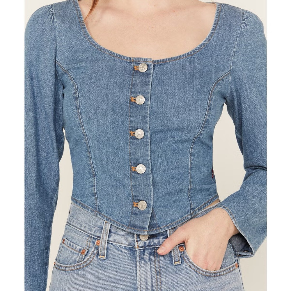 Levi's Light Blue Denim Button-Down Crop Shirt